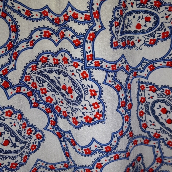 Talbots XL Peasant Top Paisley Ruffle Neck Red White Blue - Picture 7 of 11